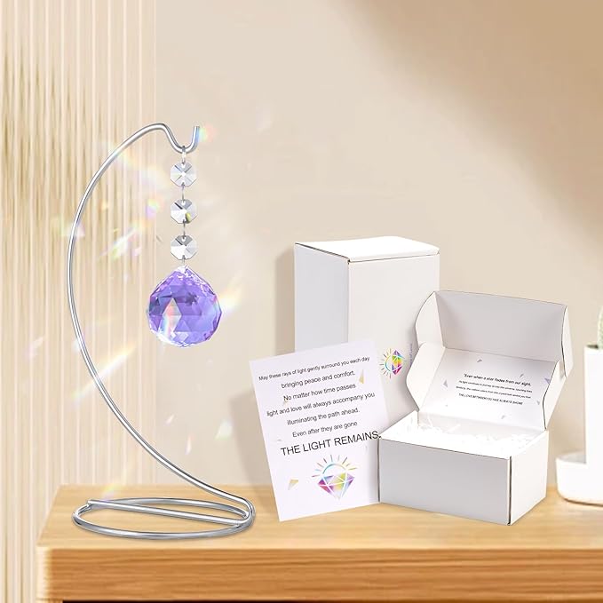 9-Inch,Unique Sympathy Gifts for Loss of Loved One,40mm Crystal Suncatcher,Condolences Gift for Loss of Mom Dad Friend Son Daughter,in Memory of Loved One Gifts,Silver Stand and a Sympathy Card