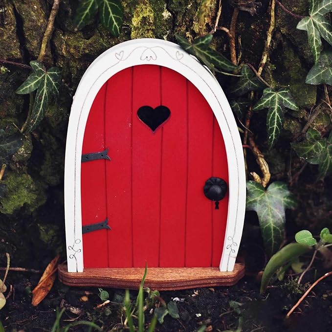 Red Streak Mini Fairy Garden Door for Tree, 3D Miniature Fairy Door for Fairytale Tiny House Doors, Bonsai Terrarium Micro Landscape Decoration Accessories Garden Miniatures