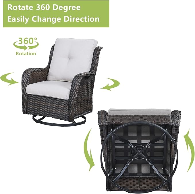 Rilyson 6 Piece Outdoor Patio Furniture Set - Rattan Wicker Patio Conversation Sets with 2 Swivel Rocker Chairs,2 Ottomans,1 Loveseat and 1 Coffee Table for Outside Porch Deck Backyard(Brown/Beige)