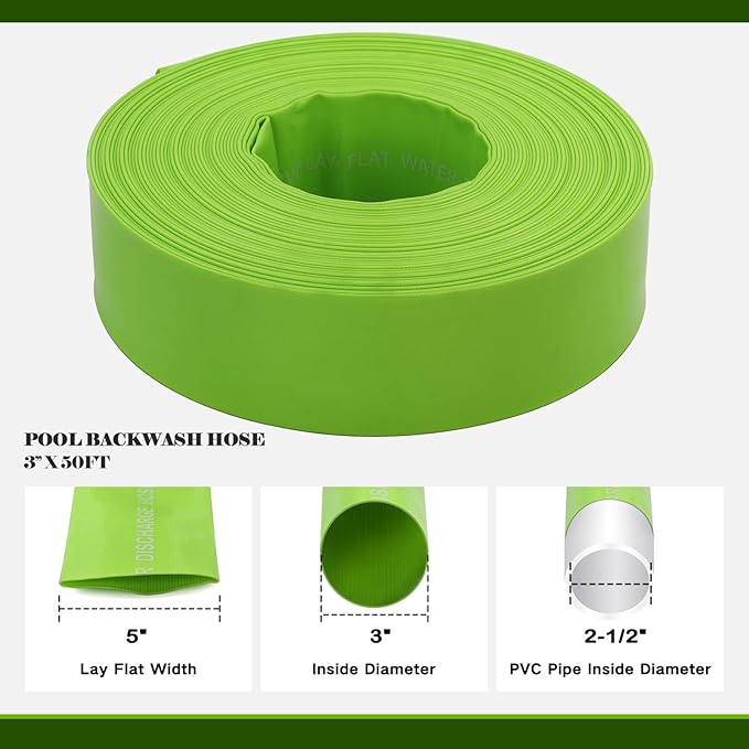 Eastrans 3'' x 50 FT Pool Backwash Hose with 2 Hose Clamps,Extra Heavy Duty Discharge Hose,Drain Hose for Swimming Pool,Super wear-resistant,weather blast,green
