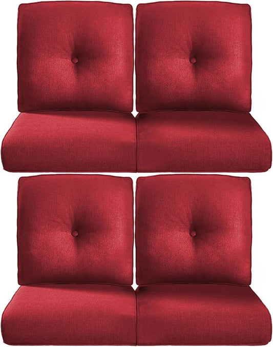 Pop 22x25/22x24 Outdoor Chair Cushions Set of 4 - Heavy Duty High Back Replacement Zippered Pillow for Patio Furniture Set Dining Gliding Rocking Chairs Loveseat L-Shape Sofa - Red/Button