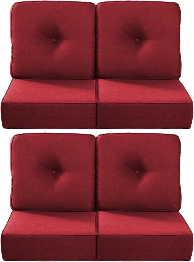 Luxury 22x24/22x25 6-Inch Outdoor Chair Cushions Set of 4 - Heavy Duty Water Repellent Comfortable Cushion for Patio Furniture Set Dining Gliding Rocking Chairs Loveseat L-Shape Sofa - Red
