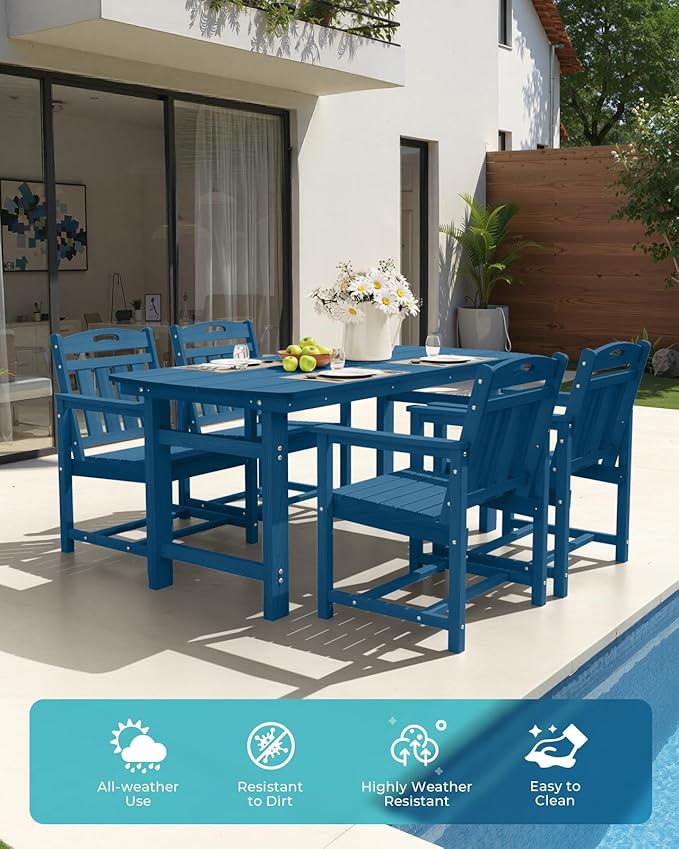 Ciokea HDPE Outdoor Dining Set 5-Piece Patio Table and Chairs with Umbrella Hole, All-Weather Patio Dining Set for 4, Durable Patio Furniture Set for Backyard, Garden, Lawn & Poolside, Navy Blue