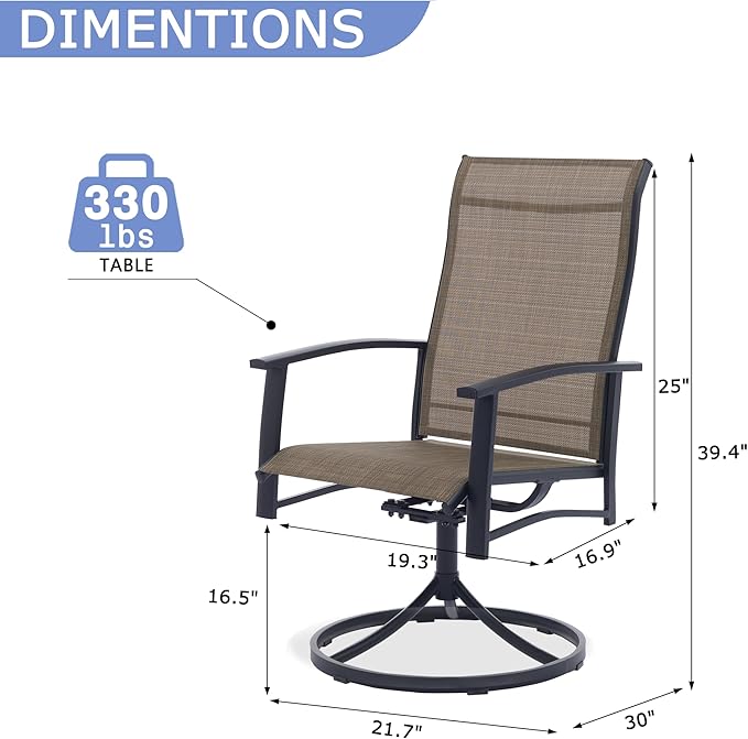 Outdoor Patio Swivel Dining Chairs Set of 6, All-Weather Swivel Rocker Chairs with Textilene High Back and Black Rust-Proof Metal Frame, Perfect for Patio, Lawn, Garden, or Backyard, Mocha