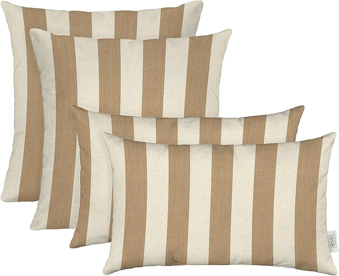 RSH DECOR: Sunbrella Lumbar & Square Pillows Set of 4 | 20" x 12" & 17" x 17" | Water and Fade-Resistant Performance Fabric | Outdoor Throw Pillows for Patio Furniture | Maxim Heather Beige