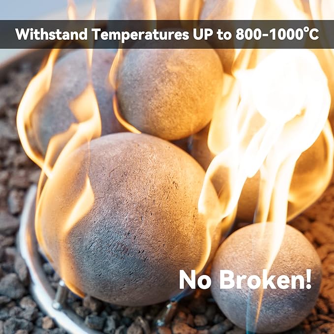 Skyflame Ceramic Balls, Set of 6 Round Fire Stones Set for Indoor and Outdoor Fire Pits or Fireplaces Accessory, 5 Inch, Gray