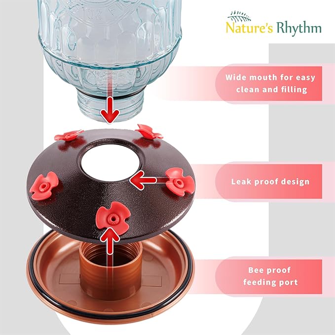 Nature's Rhythm Bird Feeder Vintage Blue Antique Glass Bottle Hummingbird Feeder 5 Feeding Ports and 23-Ounce Nectar CapacityPer Feeder(Blue)