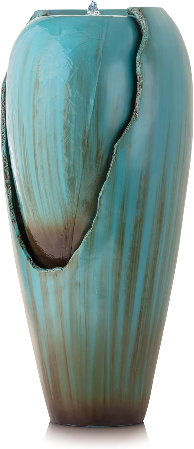 Alpine Corporation DIG100XS | 33"H Outdoor Antique Jar Water Fountain — Cascading LED Light Design for Patio, Deck & Yard — Turquoise Finish