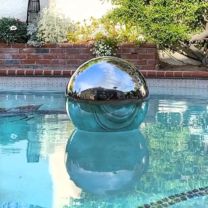 Lily's Home 12 Inch Stainless Steel Gazing Globe Mirror Ball, Colorful and Shiny Addition to Any Garden or Home, Ideal As a Housewarming Gift, Silver