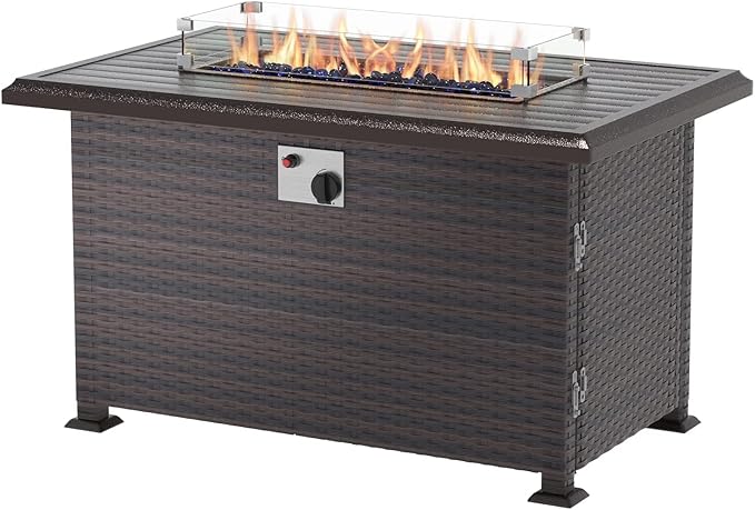 13 Pieces Outdoor Patio Furniture Set with Propane Fire Pit Table Outdoor Furniture Patio Sectional Sofa Conversation Sets w/ETL Approved 43" Gas Outdoor Fire Table & Coffee Table (Grey)