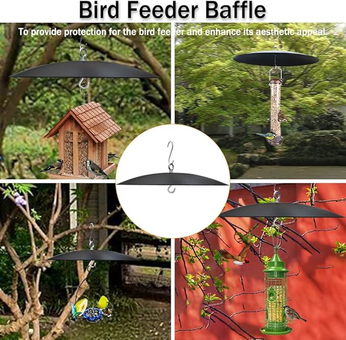 Bird Feeder Baffle, Guard for Bird Houses,13 inch Metal Hanging Baffle Weather Guard Cover for Outside Black