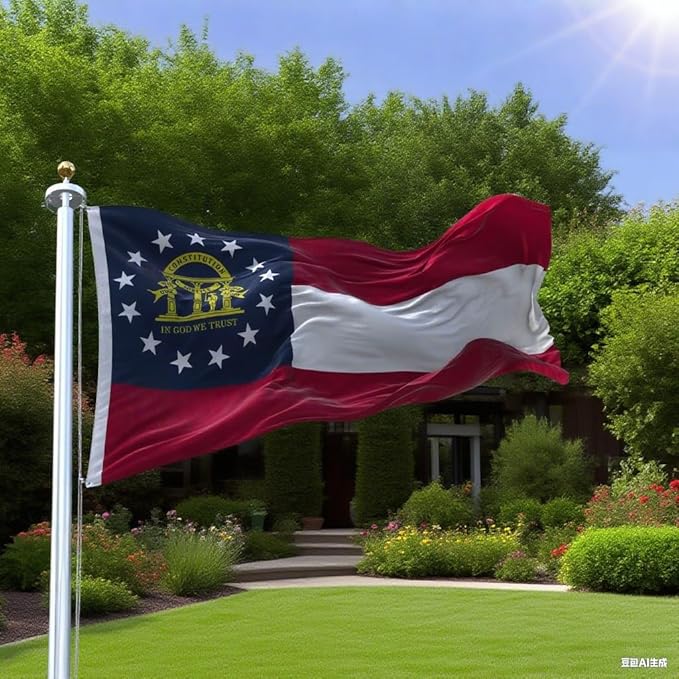 Georgia State Flag 5x8 Ft Deluxe Full Embroidered Premium Polyester Durable GA Outside Flag with Sewn Stripes and Brass Grommets for Indoor/Outdoor
