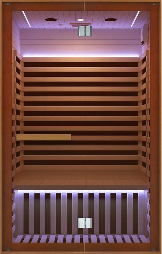 RIGO Sauna Infrared Far Infrared Sauna for Home Sauna 2 Person with Hemlock Wood Dry Sauna for Home Infrared Sauna 2 Person Low EMF Indoor Sauna for Two Person in Home Sauna 1950W with Speakers