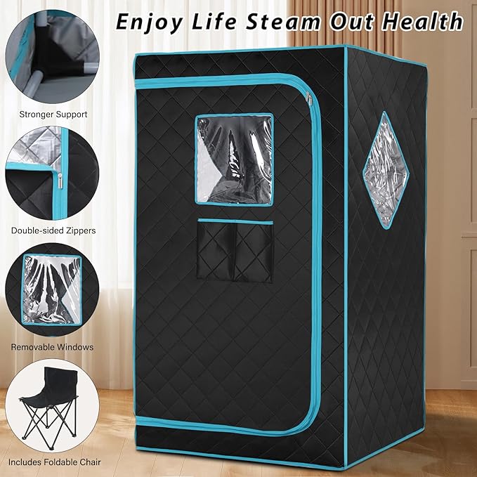 Portable Steam Sauna Box for Home Spa, Steam Saunas for Home, Full Body Sauna Tent for Relaxation, 1500W & 4L Sauna Steamer Machine, Remote Control, Foldable Chair (Black)