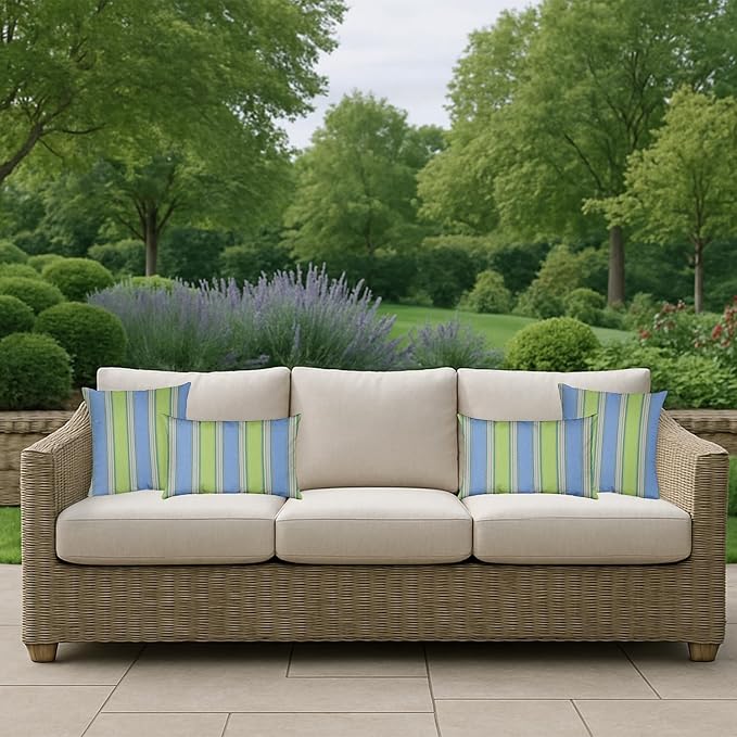 RSH DECOR: Sunbrella Pillow Covers Set of 4 | Covers Only - 26" x 16" | Outdoor Lumbar Pillow Covers Crafted with Sunbrella Performance Fabric | Bravada Limelite