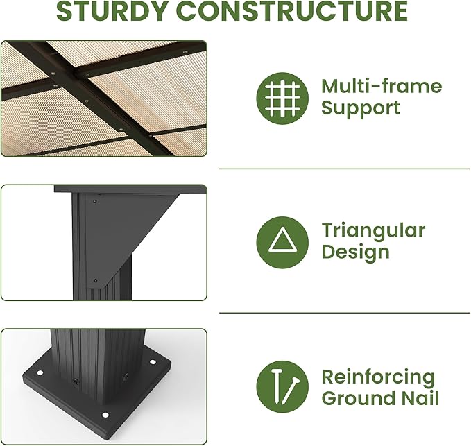10 * 12FT Pergola,Outdoor Gazebo,Hardtop Lean to Gazebo,Wall Mounted Pergola,Pergolas Gazebos Clearance,Aluminum Frame Pergola,UV Resistant Patio Roof,Patio Awnings for Porch,Lawn,Backyard