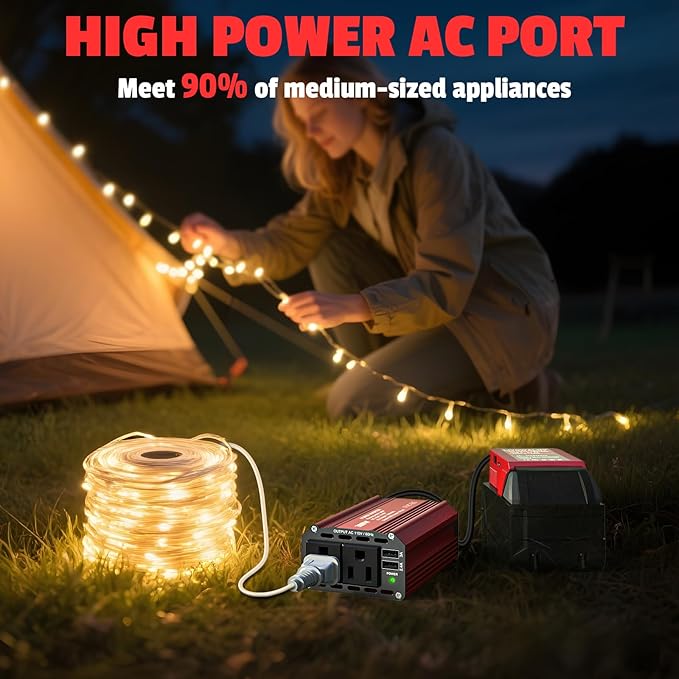 300W Power Inverter DC 18V to AC 110V Compatible with Milwaukee: LIVOWALNY Battery Inverter Charger Adapter Power Supply with 2 AC & 5.4A Dual USB Ports for Car, Vehicles, Laptop, String Light