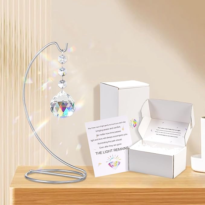 Sympathy Gifts for Loss of Loved One,Memorial Gifts for Loss of Mom Dad,40mm Crystal Suncatcher Idea is Suitable for Bereavement, In Memory, Condolences,Remembrance,with 9 Inch Silver Stand