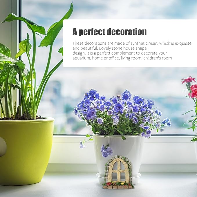 DOITOOL 2Pcs Miniature Fairy Garden Window,Artificial Window Ornament Miniature Fairy Doors Gnome Home Decoration,Resin Landscape Yard Art Garden Sculpture Fish Tank Decoration