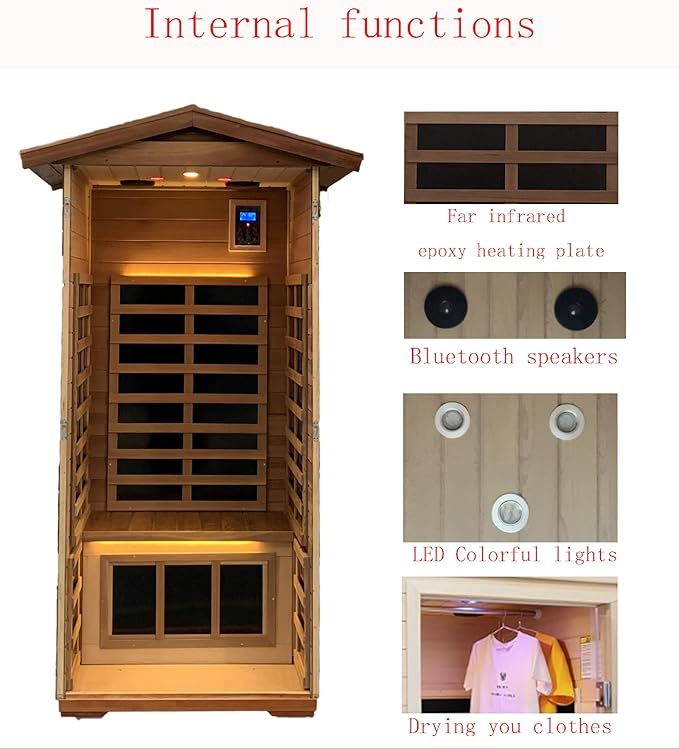 Red Cedar 1 Person Outdoor Ultra-Low Emf（0.5mg） Infrared Sauna, Multi-Person Home Sauna Spa, 1 Person Outdoor Sauna, Personal Indoor Sauna (Red Cedar Personal Outdoor Sauna)