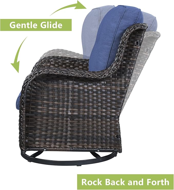 Rilyson 5 Piece Outdoor Patio Furniture Set - Rattan Wicker Patio Conversation Sets with 2 Swivel Rocker Chairs,2 Ottomans and 1 Loveseat for Outside Porch Deck Backyard(Brown/Blue)