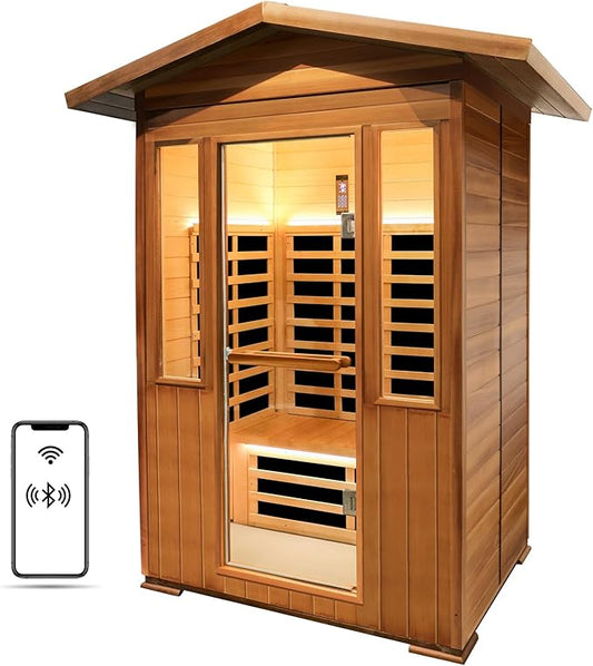 Infrared Saunas for Home,Far Infrared Sauna,1800W Light Therapy Lamp Wooden Outdoor Dry Sauna,Red Cedar Sauna Spa with Bluetooth Speaker,for Unwell Men,Women,Elderly,2-3 Person Home Sauna