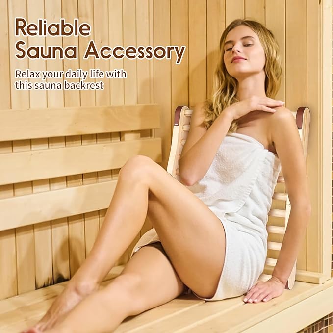Sauna Backrest Infrared Sauna Accessories Wooden Sauna Back Support with Anti-Slip Rubber S-Shaped Comfortable Back Rest for Any Barrel or Infrared Sauna