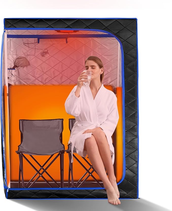 ZONEMEL 2 Person Portable Full Spectrum Infrared Sauna, Full Size Large Spa Tent with Remote Control,1600W, Foldable Chairs & LED Therapy Light, Home Spa for Relaxation (47.2"x35.4"x63")