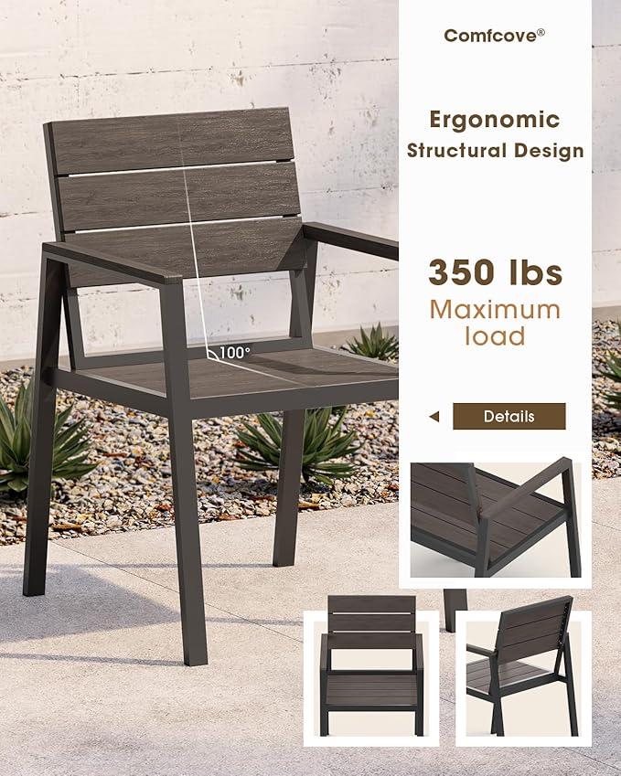 Patio Outdoor Dining Set for 6, Aluminum 7 Piece HDPE Outdooor Table and Chairs Set with Umbrella Hole, Modern Rectangular Patio Furniture Set with All-Weather Table & 6 Chairs (Charcoal)