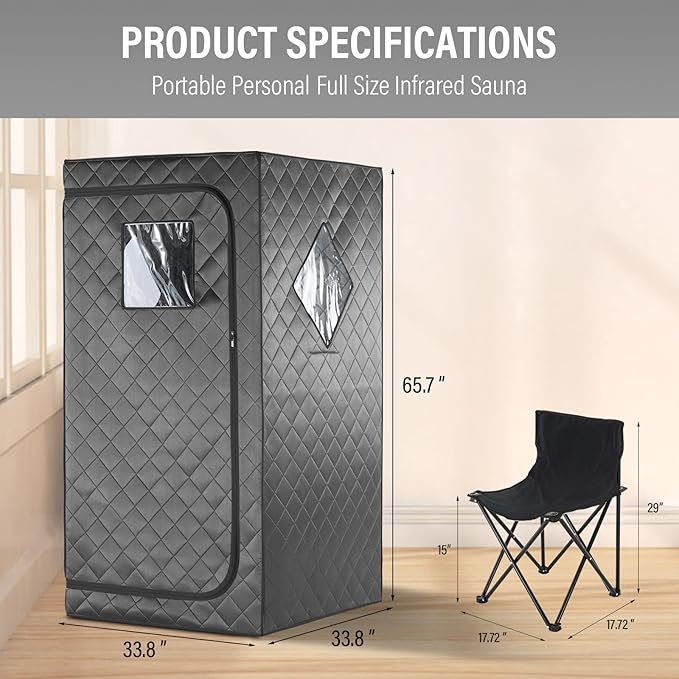 Portable Steam Sauna Box for Home, Portable Sauna for Home Spa, One Person Foldable Lightweight, Full Body Sauna Tent for Relaxation, 1600W & 4L Steamer Generator, Foldable Chair