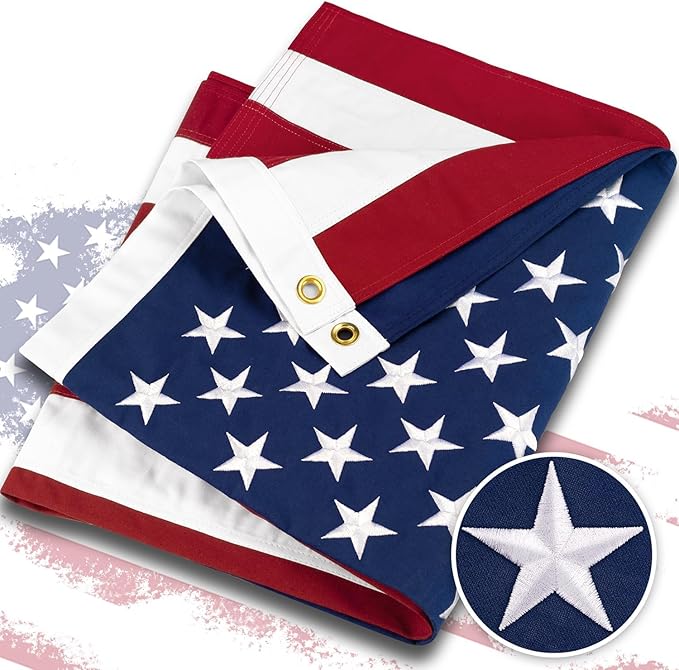 Deluxe Cotton American Flag 4x6 FT for Outside, Tear Resistant US Flags High Wind with Embroidered Stars, Sewn Stripes, the Best Indoor Outdoor Flag