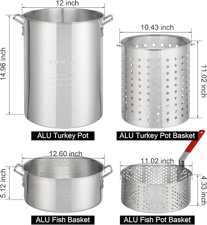 30 Qt Round Turkey Deep Fryer & 10 Qt Fish Fryers,Gas Propane Turkeys Fryer Set,Aluminum Seafood Boil Pot,Turkey Deep Fryers Set,with Propane Gas Burner,for Crab Lobster Shrimp Boiling (Silver)