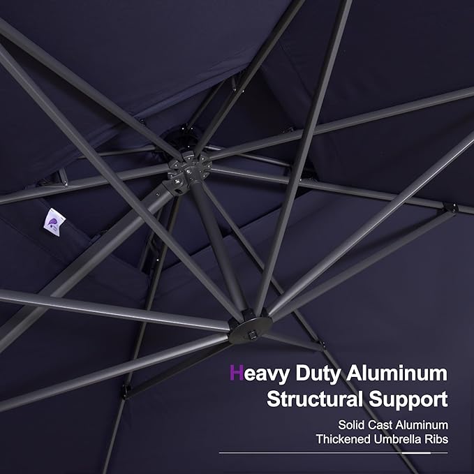PURPLE LEAF 10ft Outdoor Cantilever Umbrella Base Included Large Patio Umbrella Double Top Square Offset Umbrella with 360°Rotation Tilting for Patio Navy Blue