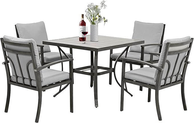 HAPPATIO 5-Piece Patio Outdoor Dining Set - All Aluminum Outdoor Patio Table and Chairs Set for 4 Includes 1 Square Dining Table and 4 Dining Chairs, Patio Outdoor Dining Set for Lawn or Garden
