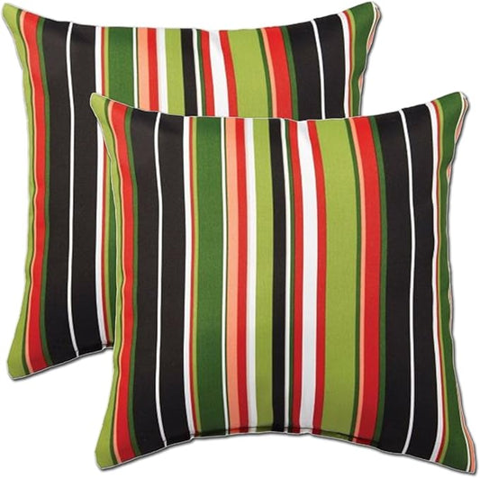 Comfort Classics Set of 2 Indoor/Outdoor Throw Pillow 12" x 12" x 4" in Polyester Fabric Garden Stripe Inc.