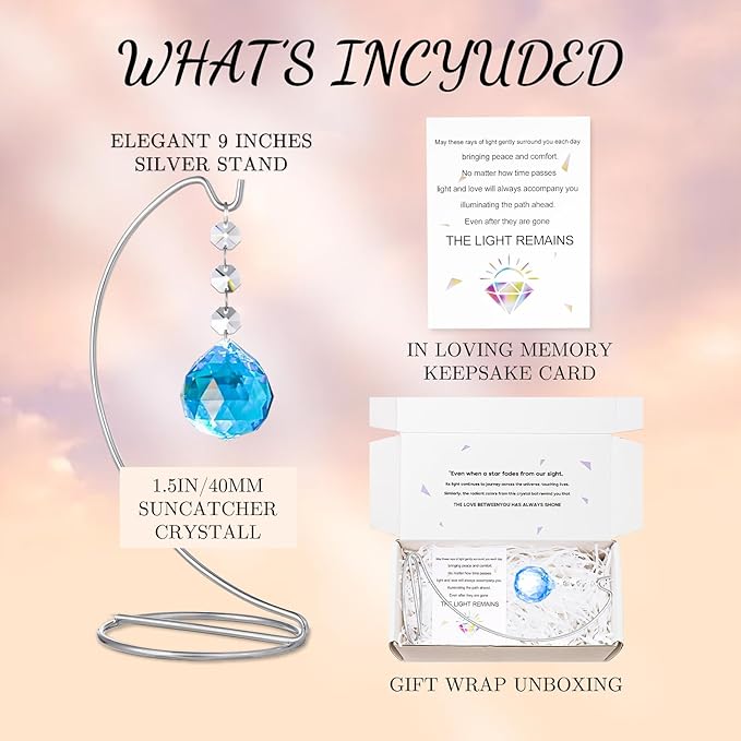 9-in Memorial Gifts,Sympathy Gifts for Loss of Loved One,40mm Crystal Suncatcher,Remembrance Gift for Loss of Mother Dad Friend Son Daughter,Sorry for Your Loss Gift,Silver Stand and a Sympathy Card