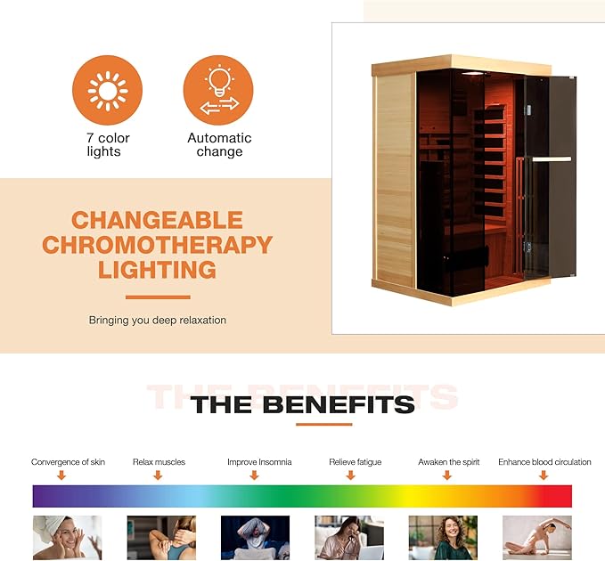 Infrared Sauna, 1-2 Person Home Sauna with 10 Minutes Warm-up Heater Tubes&Panels, Personal Sauna Spa Room for with 2-in-1 Door Handle, Canadian Hemlock and Panoramic Tempered Glass,120V