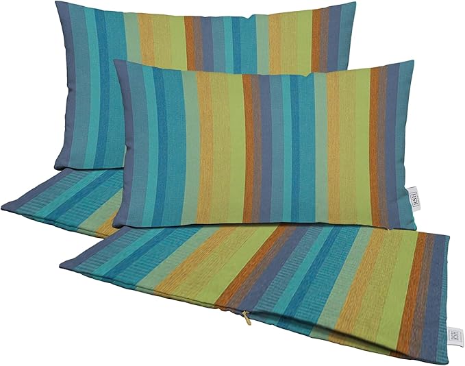 RSH DECOR: Sunbrella Pillow Covers Set of 4 | Covers Only - 26" x 16" | Outdoor Lumbar Pillow Covers Crafted with Sunbrella Performance Fabric | Astoria Lagoon