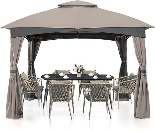 MASTERCANOPY Outdoor Patio Gazebo for Garden with Upgrade Steel Frame and Netting Walls (10x10,Gray)