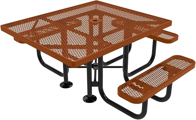 COATEDOUTDOORFURNITURE Heavy-Duty Portable ADA-Compliant Outdoor Picnic Table with Umbrella Hole, Expanded Metal Patio Dining Furniture Made in America (46" Square Top, Textured Copper)