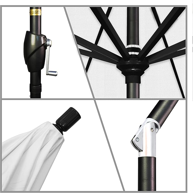 California Umbrella GSPT908302-5404 9' Round Aluminum Market, Crank Lift, Push Button Tilt, Black Pole, Sunbrella Natural