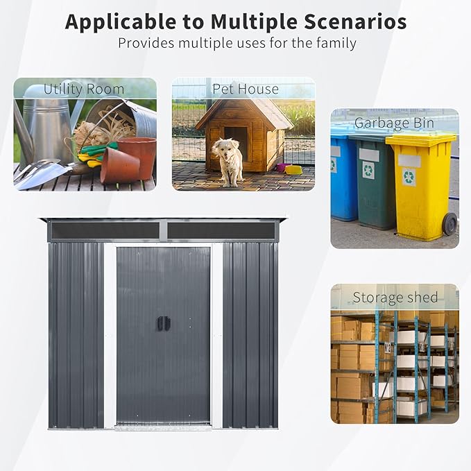Ball & Cast 6x5ft Metal Outdoor Storage Shed with Window,Lockable Tool Storage Sheds,Steel Garden Sheds with Sloped Roof and Transparent Plate,for Backyard,Patio,Garage,Lawn,White+Black