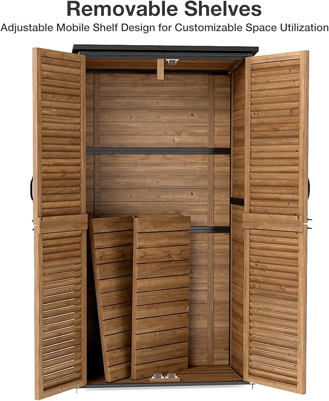 Outdoor Storage Shed, Outdoor Storage Cabinet with Sturdy Iron-Frame & Anti-Corrosion Wood, Adjustable Shelves, Weather-Resistant Louvered Door for Garden Tools, Patio Utility Tool Storage