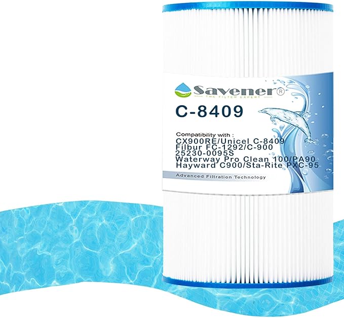 Savener® C-8409 Pool Filter Cartridge, Compatible with Hayward C900, CX900RE, Unicel C-8409, Filbur FC-1292, Sta-Rite PXC-95, Waterway Pro Clean 100, C-900, PA90, 25230-0095S, 90 Sq. Ft, 1 Pack