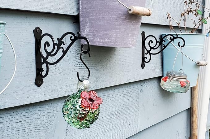 2 Pieces 6-Inch Outdoor Indoor Small Decorative Iron Wall Hooks for Hanging Lanterns Solar Lights Hummingbird Feeders Wind Chimes Hangers, Black