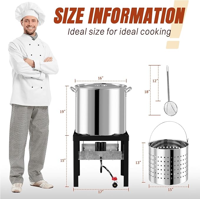 Stainless Steel 60QT Crawfish Boiler Kit, Waterproof Cover & 12-inch Skimmer, 110,000BTU Propane Burner Stove, 0-20PSIG Regulator, Seafood Boil Pot, Crab Boil Pot with 50QT Basket