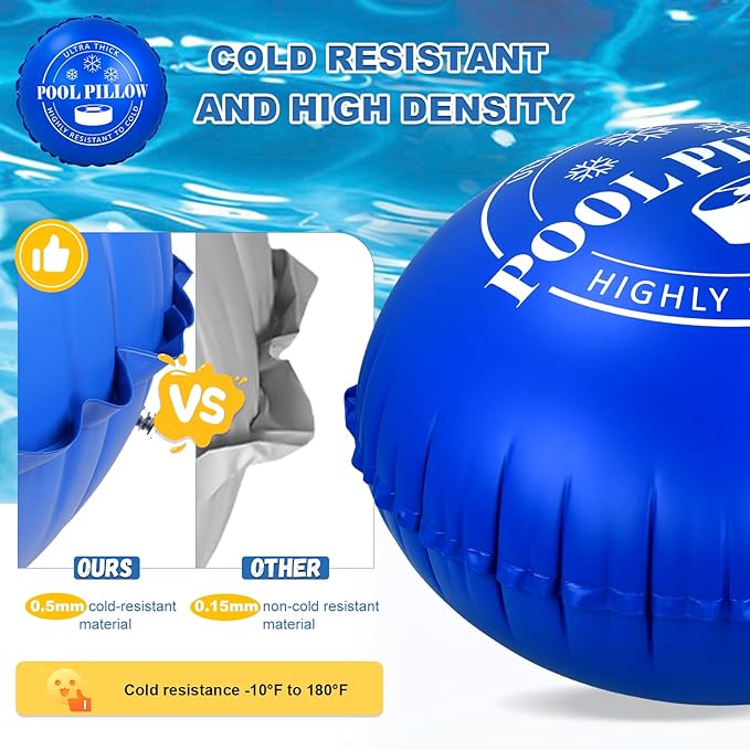 5 FT Pool Pillows for Above Ground Pools with 59 Ft Rope, 0.5mm PVC Cold-Resistant for Closing Winter, Winterize Pool Closing Kit Winter Pool Cover Pillow No Leak