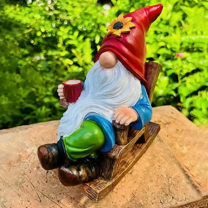 Drinking Coffee Faceless Garden Gnome Statue Decoration - 7.2"Figurine Ornament for Indoor Outdoor Home Patio Yard Lawn-Sunflower Gnome Statue-Best Garden Gifts for Mothers Day, Housewarming, Festival