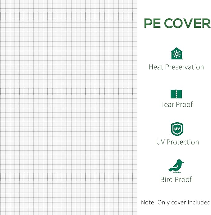 Outsunny 19.7' x 9.8' x 6.6' Plastic Greenhouse Cover Replacement, Heavy Duty Waterproof Tarp for Hoop House, Sheeting with 12 Windows, Door & Reinforcement Grid, White