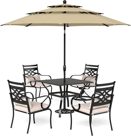 Sophia & William Patio Dining Set with Umbrella 6 Pieces, Outdoor Table and Chairs with 10ft Patio Beige Umbrella(No Base), Weather-Resistant for Garden, Backyard, Lawn, Balcony